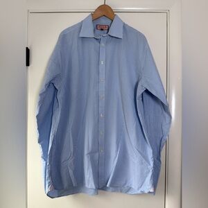 Thomas Pink Blue White Gingham Check Button Down Shirt 100% Cotton 17.5” Neck